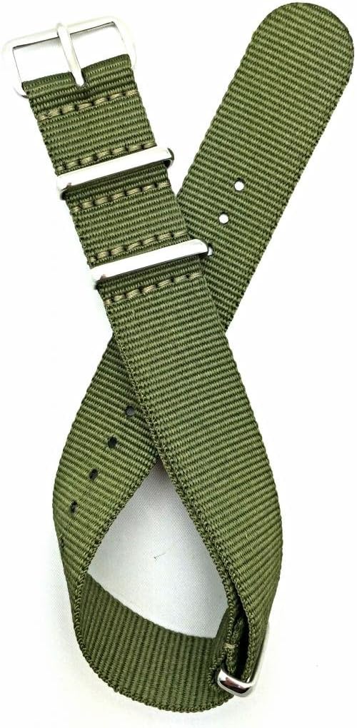 NewLife 20mm Green Nylon Fabric Watchband | Vintage, Heavy Duty, Military Style Replacement Watchstrap that brings to Any Watch for Men and Women - Green