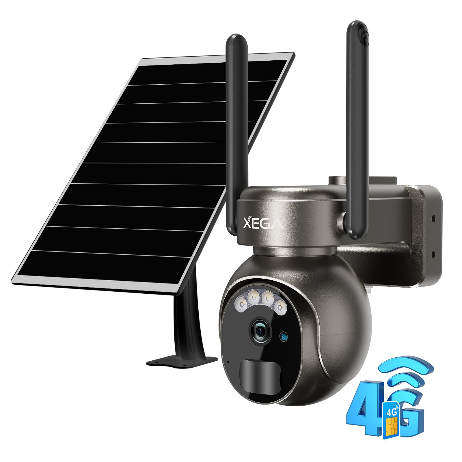 Xega 4G LTE Cámara Vigilancia Exterior con Tarjeta SIM Solar Inalámbrica | 2K HD Cámara de Seguridad con Batería PTZ 355°/90° Visión Nocturna Detección De Movimiento Audio Bidireccional