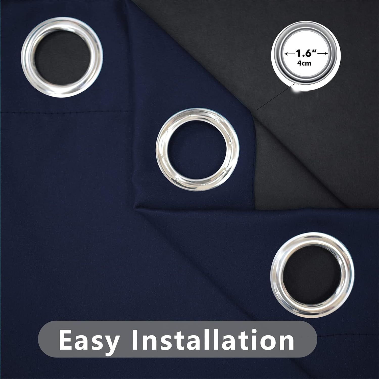2 Panels 100% Blackout Curtains Soft Eyelet Thermal Insulated Curtains Drop Noise Reduce Curtains with Grommets for Living Room/Home Office (167 * 137CM(W66"xL54"),Navy)