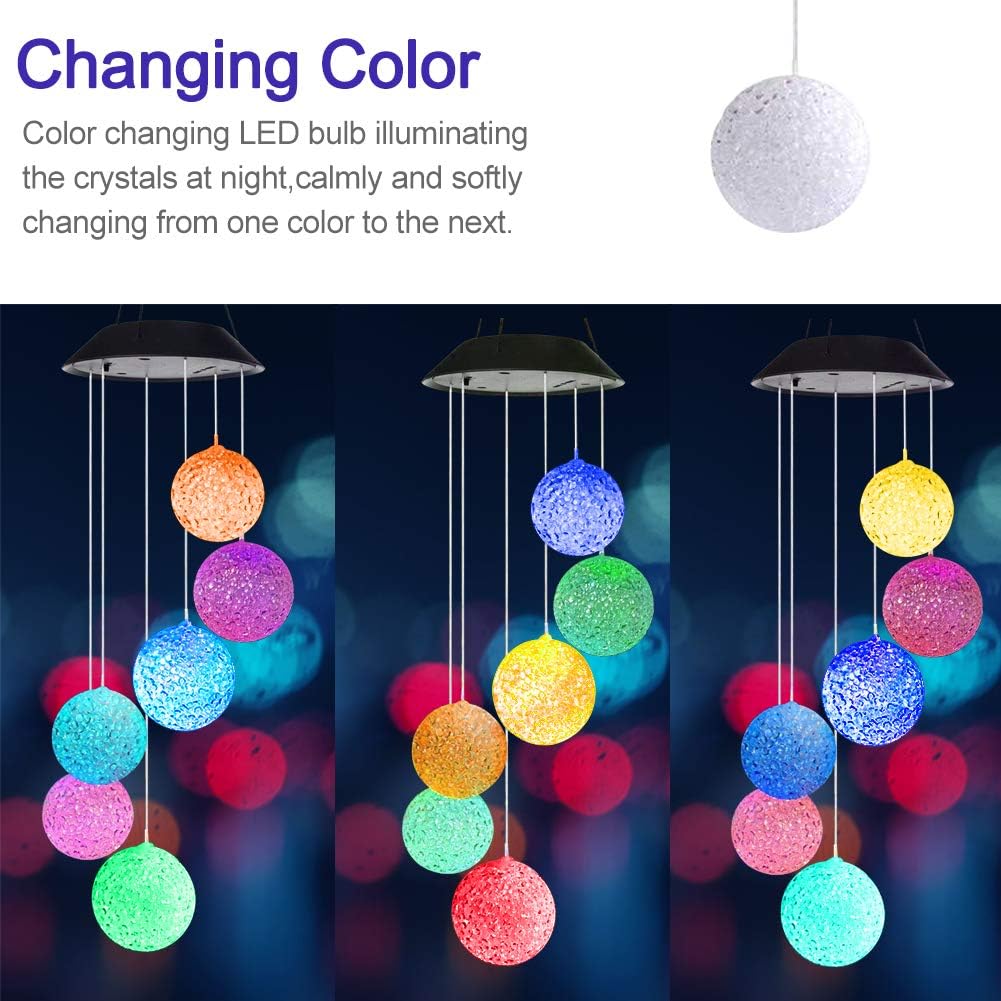 Alitamei Solar Wind Chime Color Wind Chime Solar Powered Wind Mobile Waterproof Outdoor Decor Romantic Wind Bell Light for Patio Garden Home