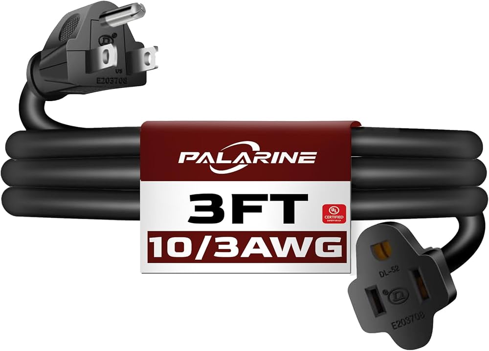 3 Ft Black Outdoor Extension Cord, 10 Gauge Heavy Duty Power Cord