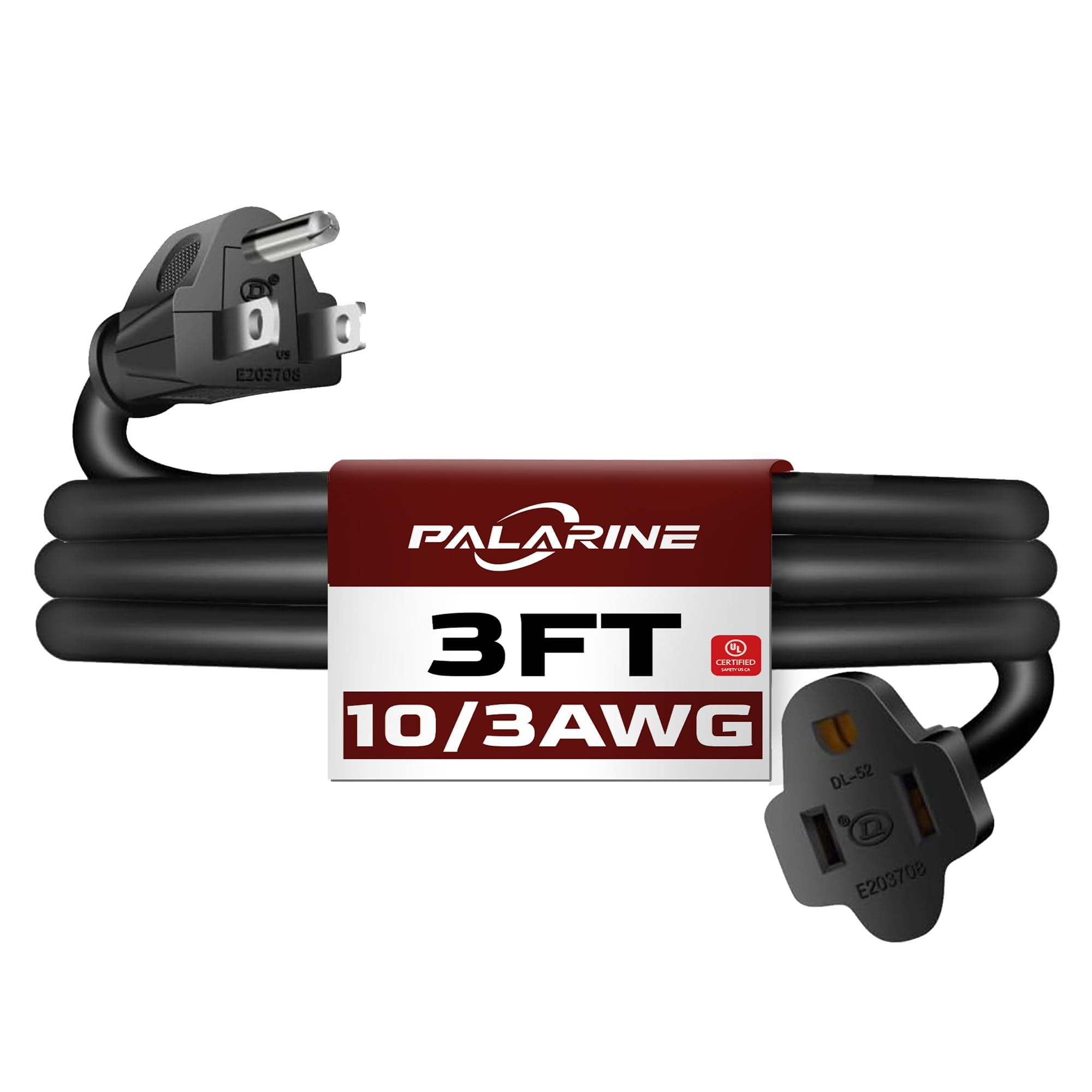 3 Ft Black Outdoor Extension Cord, 10 Gauge Heavy Duty Power Cord