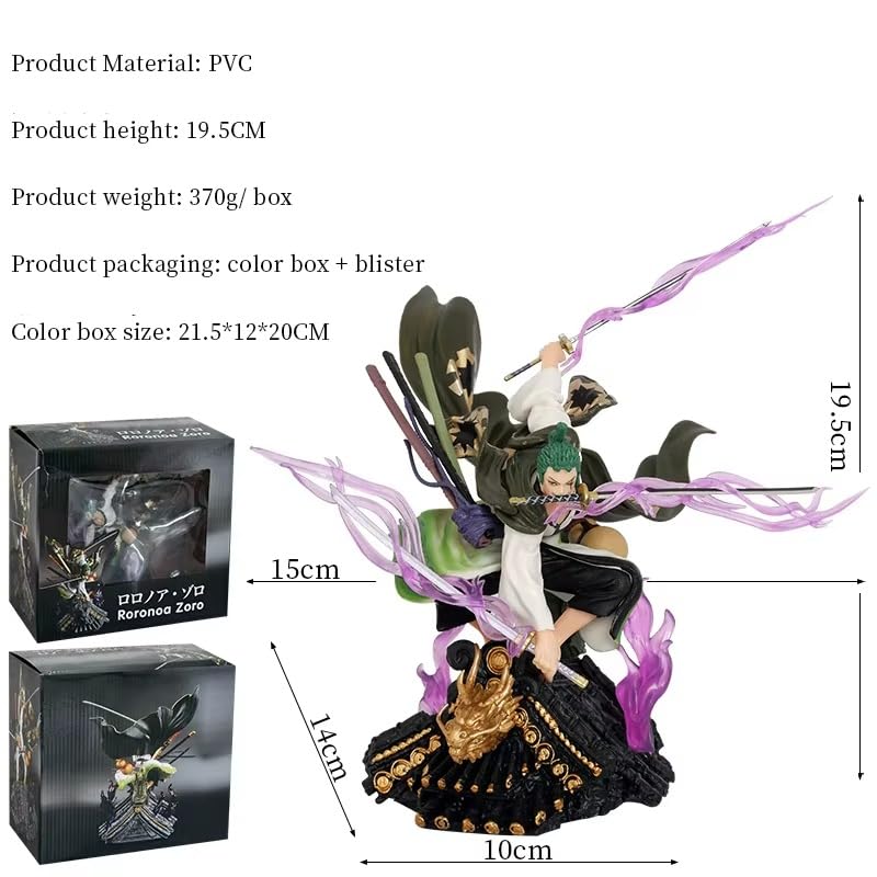 One Pirate Roronoa Zoro Dynamic Airborne Triple Sword Action Figure | 18cm Battle Jump Samurai Pose Zoro Figurine with Purple Asura Aura for Desk – One Piece product image