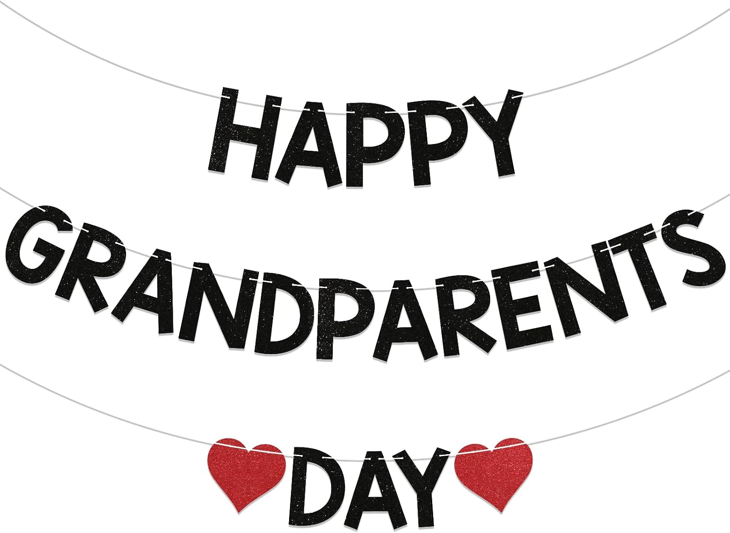 Happy Grandparents Day Banner - Best Grandpa Grandma Banner, Family Holiday School Event Retirement Love Grandparents Party Decor Supplies Black Glitter