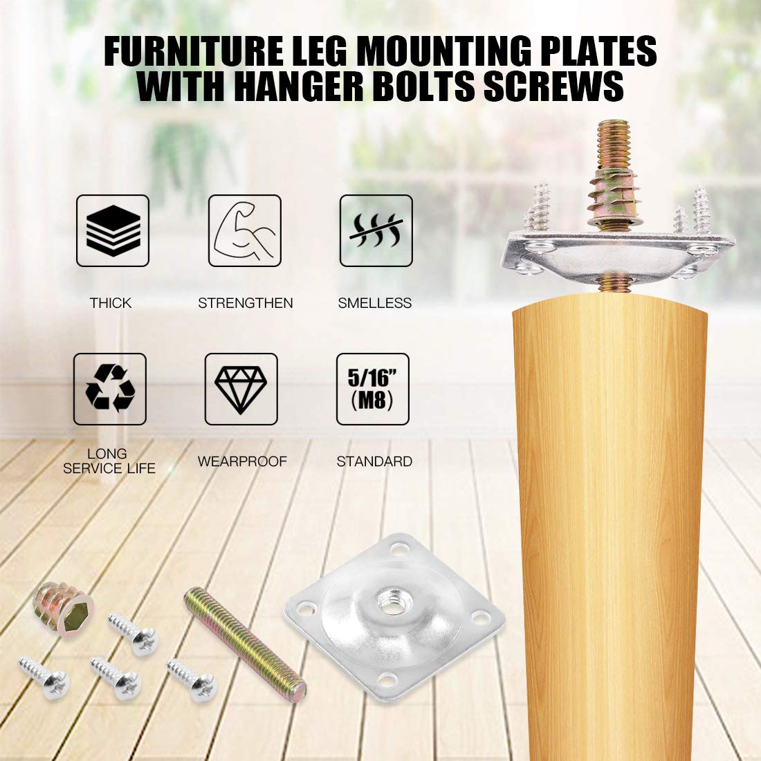 Glarks 8 Sets Sliver Furniture Leg Mounting Plates Set, 8Pcs Leg