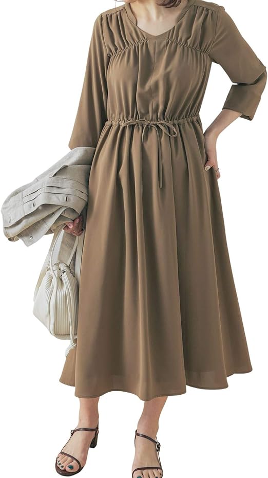 Amazon Co Jp アーバンリサーチ ロッソ ワンピース ドレス ウエスト切替シャーリングワンピース レディース Ra14 26d005 Khaki Free 服 ファッション小物