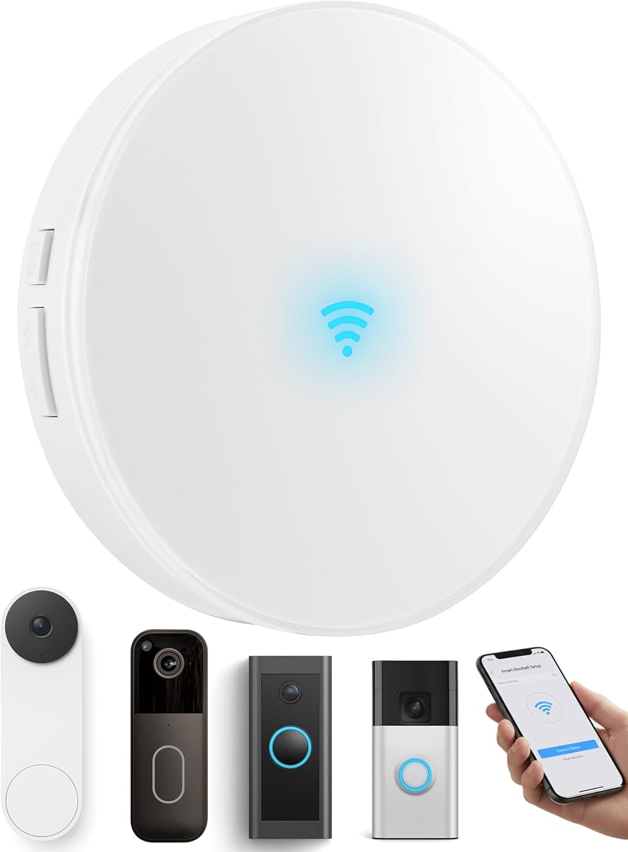 Timbre inalámbrico WiFi para Google Nest, Ring, Blink | Funciona con Google Home/Alexa. Sin cableado/suscripción. 58 tonos de llamada y 5 volúmenes. Ideal para casas y oficinas grandes, tiendas y garajes.