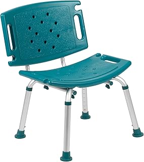 Flash Furniture HERCULES Series Tool-Free and Quick Assembly, 300 Lb. Capacity, Adjustable Teal Bath & Shower Chair with Extra Large Back