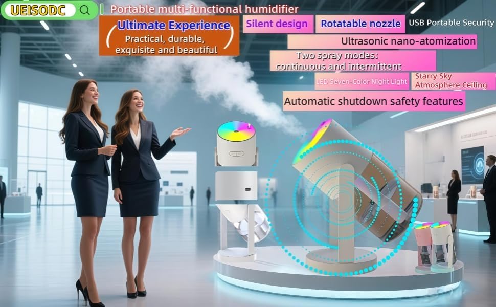 Miniatura 3 de UEISODC Humidificador - Difusor ultrasónico de aromaterapia con boquilla de niebla, apagado automático, luz nocturna LED suave, portátil USB, fácil