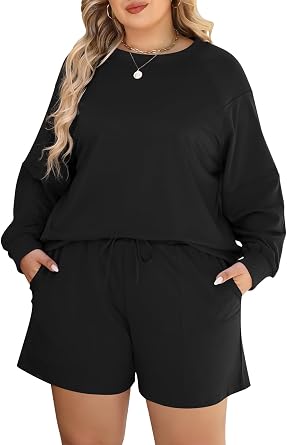 Nemidor Plus Size Women Fall Sweatsuit 2 Piece Lounge Set Casual Outfit