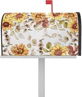 Mailbox Cover Magnetic Sunflower Fall Eucalyptus Leaves Seamless Mailbox Covers Standard Size 21x18in,Mailbox Covers Wrap Post Letter Box Cover for Garden Yard Outdoor Happy Thanksgiving Fallen Leaf