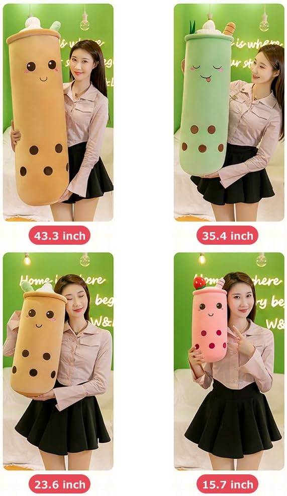 Cute Milk Tea Plush Toy, Super Soft Long Body Pillow, 43.3inch Milk Tea Stuffed Animal Pillow for Kids