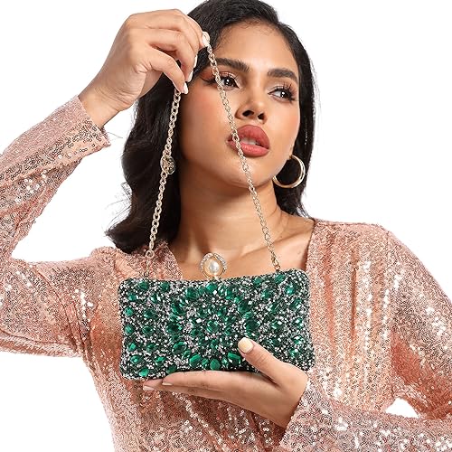 Boutique De FGG Bolsa clutch de cristal com fecho de pérola para bolsas femininas à noite, festa de