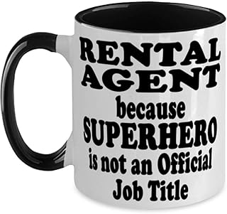 Rental agent because SUPERHERO is NOT an Official Job Title, Funny Two Tone Black and White 12oz Coffee Mug, Awesome Fun for Rental agent