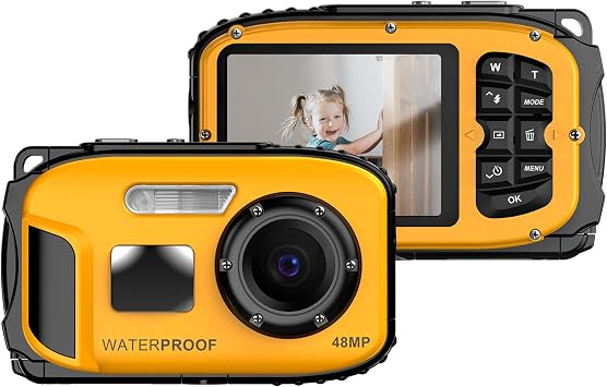 1080P Waterproof Digital Camera 48MP Digital Video Camera 2.4 Inch IPS Screen IP68 5M Body Waterproof Depth Auto Focus 4X Digital Zoom Built-in Battery Birthday Festival Gift for Kids
