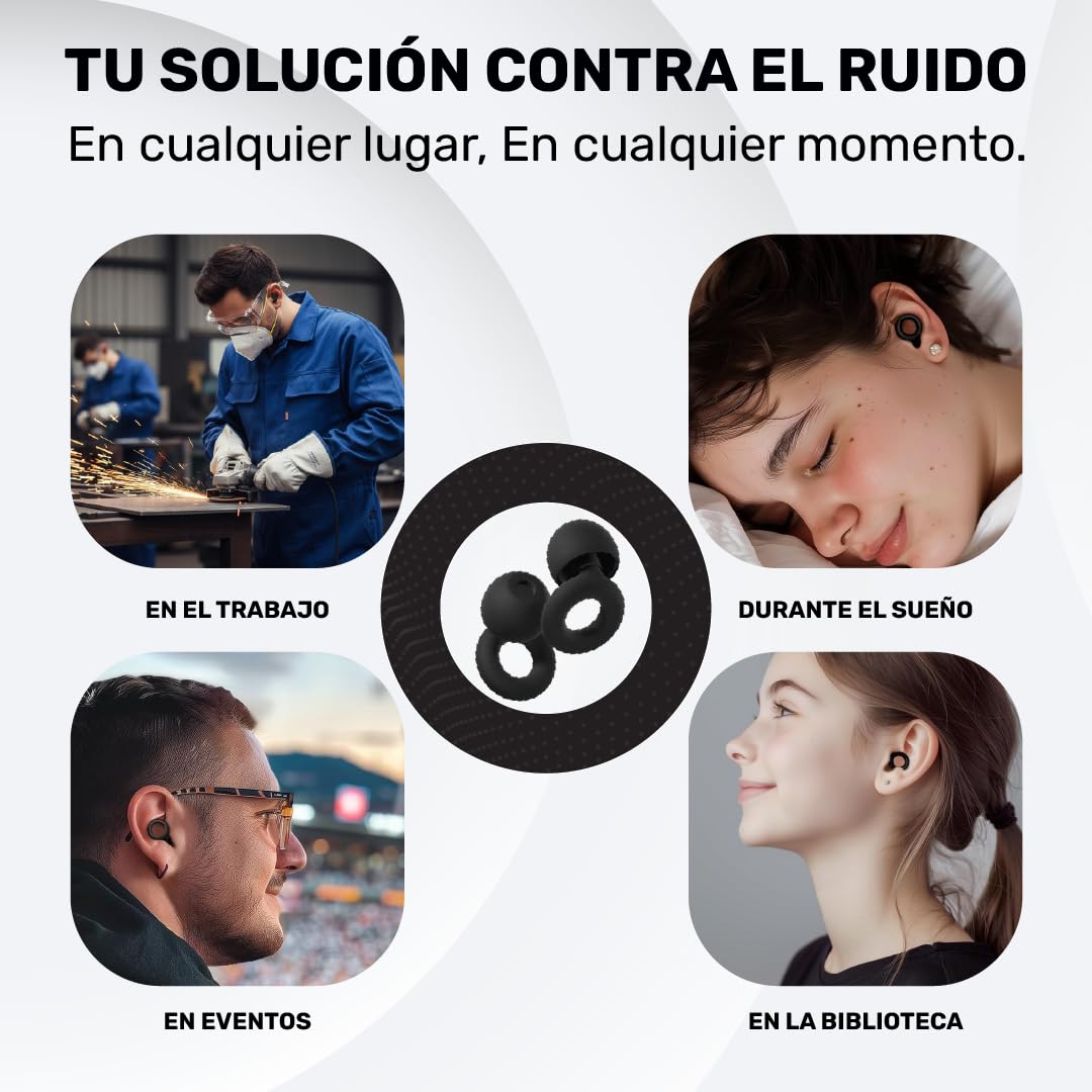BYL® - SUPER PACK tapones para oidos anti ruido para dormir - tapones para dormir 28dB - auriculares para dormir tallas XS/S/M/L - tapones oidos cancelacion de ruido - ear plugs - earplugs CE (NEGRO)