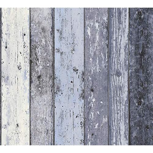 A.S. Création Vliestapete New England 2 Tapete in Holz Optik fotorealistische Holztapete maritime Optik 10,05 m x 0,53 m blau Made in Germany 855060 8550-60