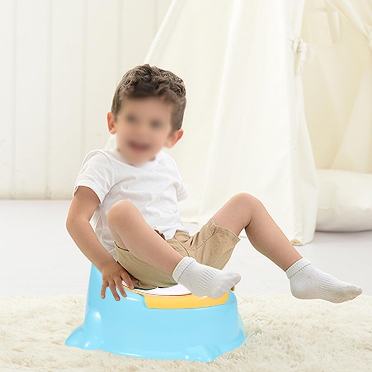 Blue Potty Training Seat with Removable Bowl Lightweight Plastic Toilet Seat Ergonomic Design for Easy Cleaning and Portable Use