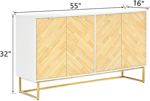 Miniatura 2 de 4 EVER WINNER Armario de bufé aparador, gabinete de almacenamiento de barra de café con 2 puertas, mesa consola decorativa de espiga para sala de