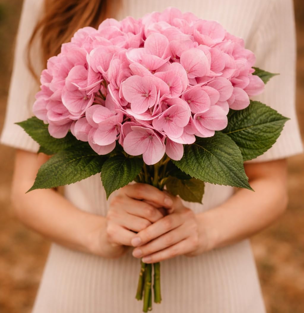 Artificial Hydrangea Flower Bouquet, Silk, Wedding and Home Decor (Light Pink)-image-12