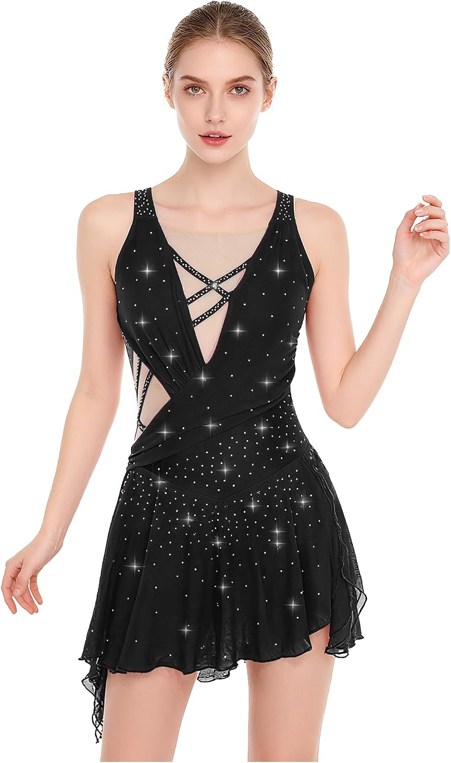 Shinsto Figure Skating Dress for Women Rhinestones Ballet Dance Skirted Leotards Competition Costumes