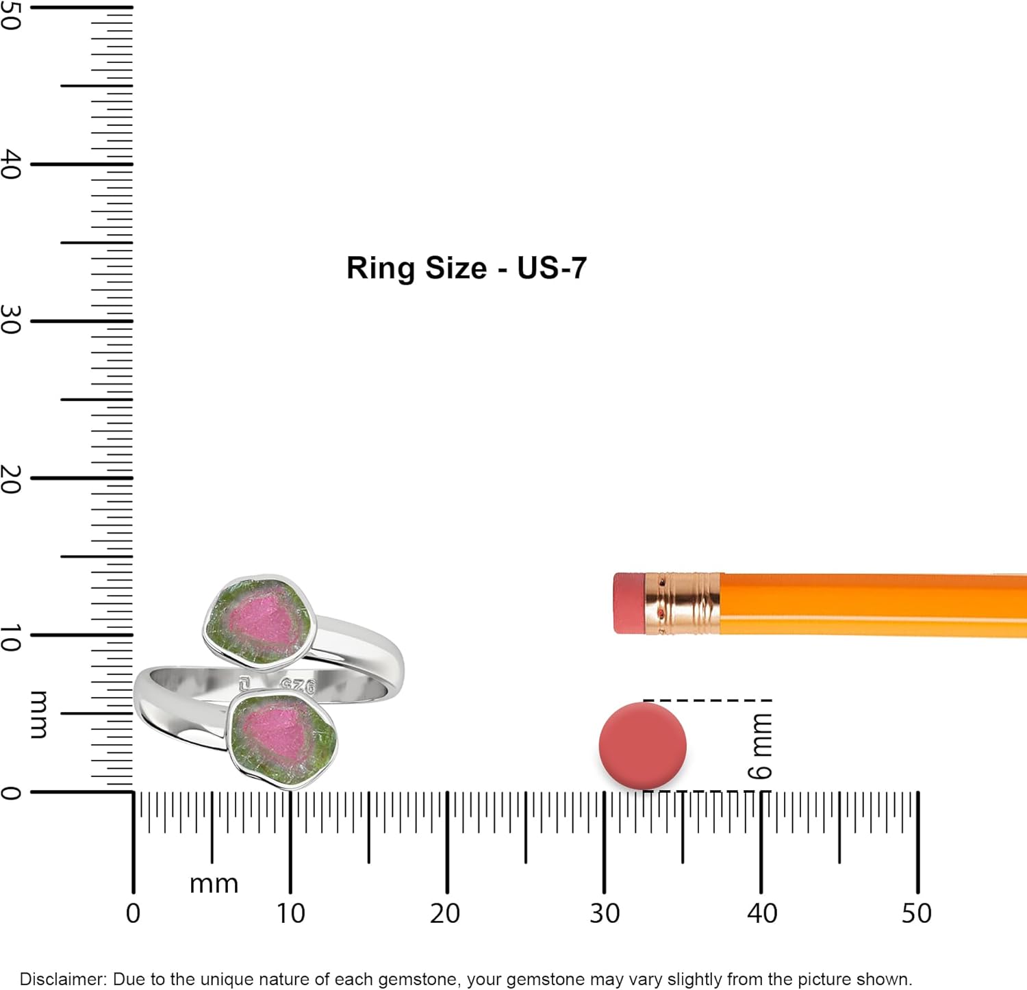Natural Raw/Rough Watermelon Tourmaline 2 Stone Size Adjustable Stackable Twister Ring for Women in Sterling Silver, October Birthstone Jewelry Gifts for Her (Bezel-Set)