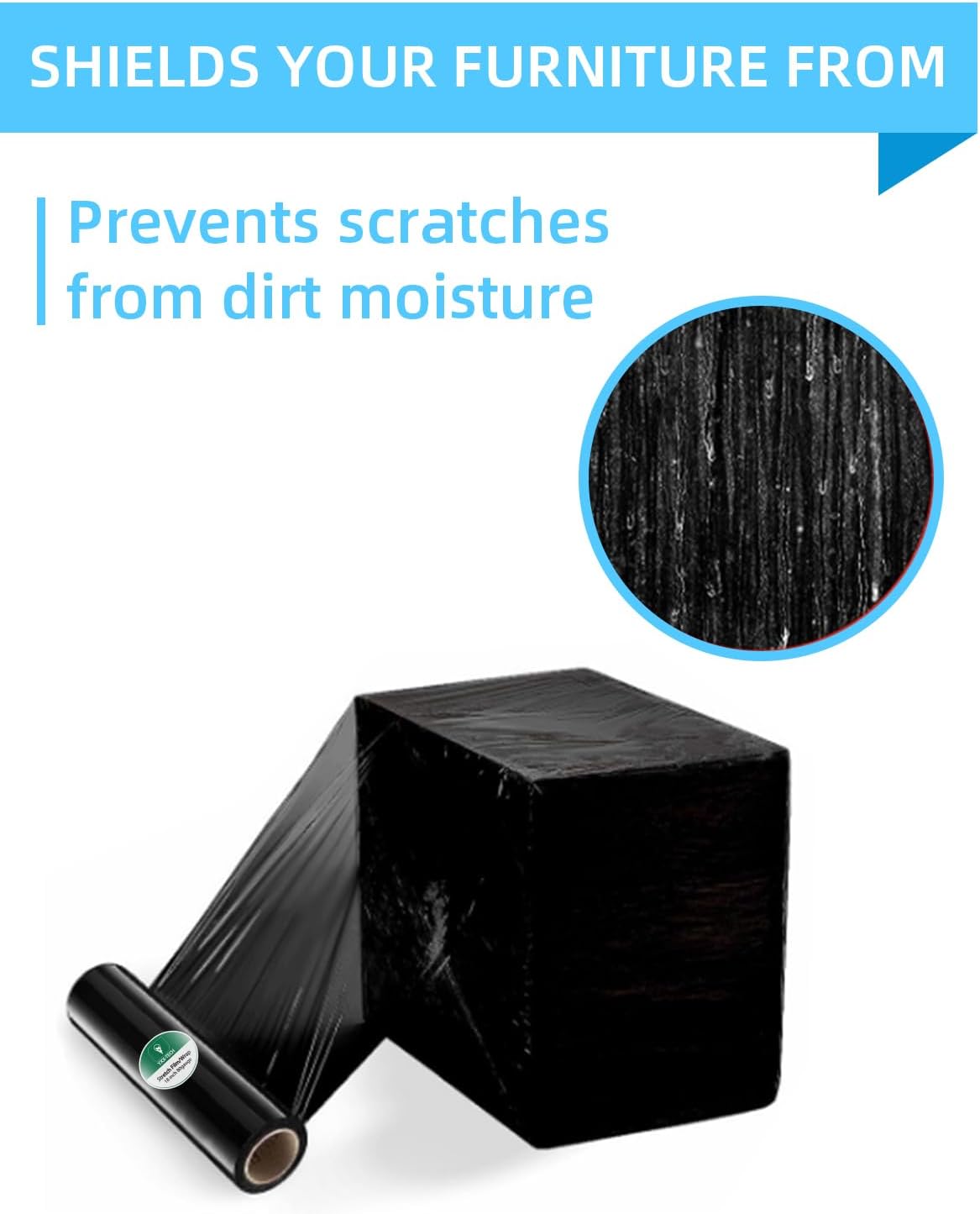 18" Black Stretch Wrap Roll, Heavy Duty 18 Inch 1500ft Shrink Wrap Roll, 80 Gauge Industrial Strength Stretch Film Plastic Wrap for Pallet Wrapping Shipping Moving(4 Pack)