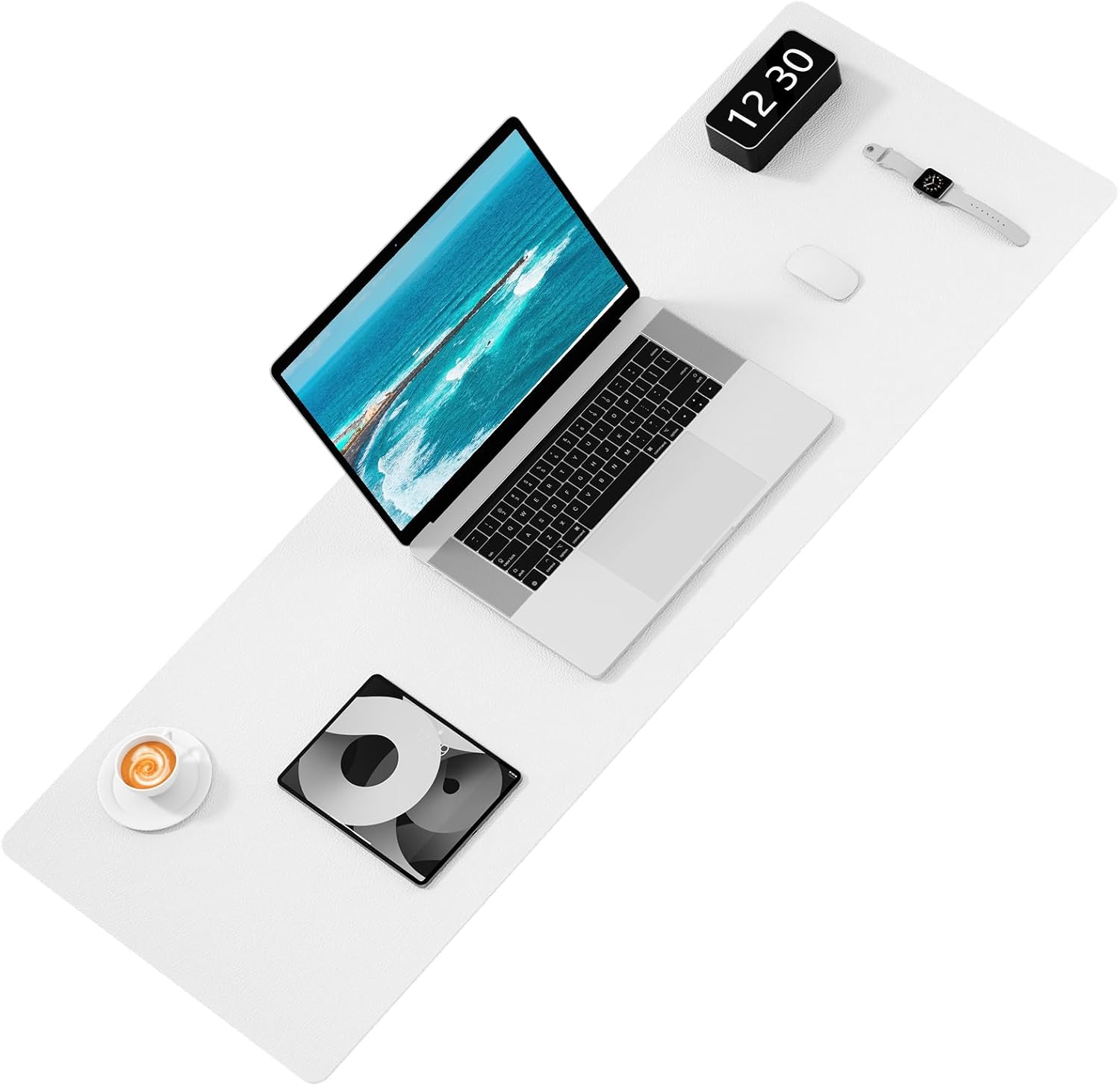 Hsurbtra Desk Pad, 48" x 17" PU Leather Desk Mat, XXXL Extended Mouse Pad, Waterproof Desktop Blotter Protector, Non-Slip Ultra Thin Large Laptop Keyboard Writing Mat for Office Home, White - 2