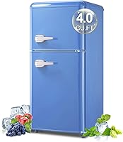 Vista 1 de Retro Mini Fridge with Freezer 4.0 Cu. Ft, Small Refrigerator with 7 Level Adjustable Thermostat, Compact Classic Dual Door Fridge Removable Glass