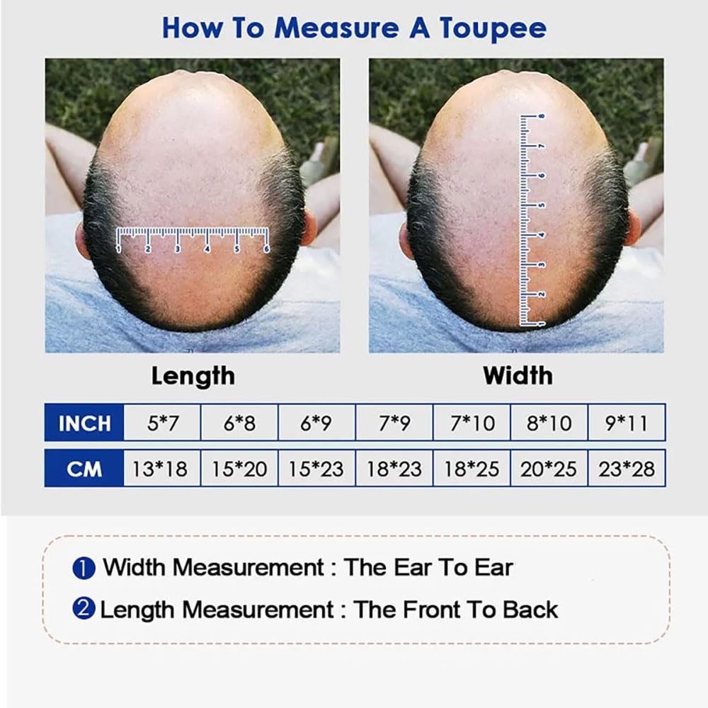Men's Toupee 0.1mm Ultra Thin Poly Skin - 100% Human Hair Hair Replacement System, 8x10 Inch 130% Natural Density, Undetectable Hairline PU Hairpiece for Men (#6)