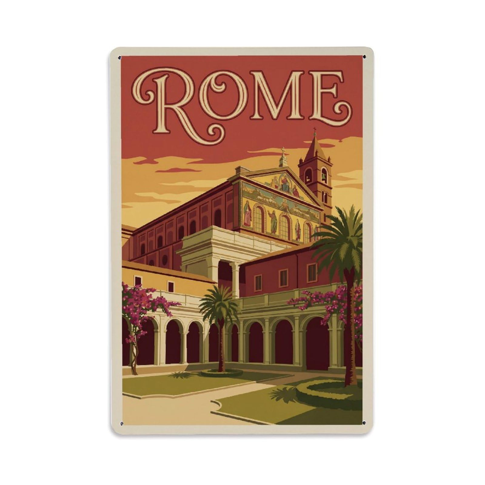 Vintage Travel Rome Basilica San Paolo Fuori Le Mura Papal Church Italy Metal Tin Sign Plaque Wall Decor for Cafe, Club Bar, Office, Home Garden Metal Poster 8x12Inch