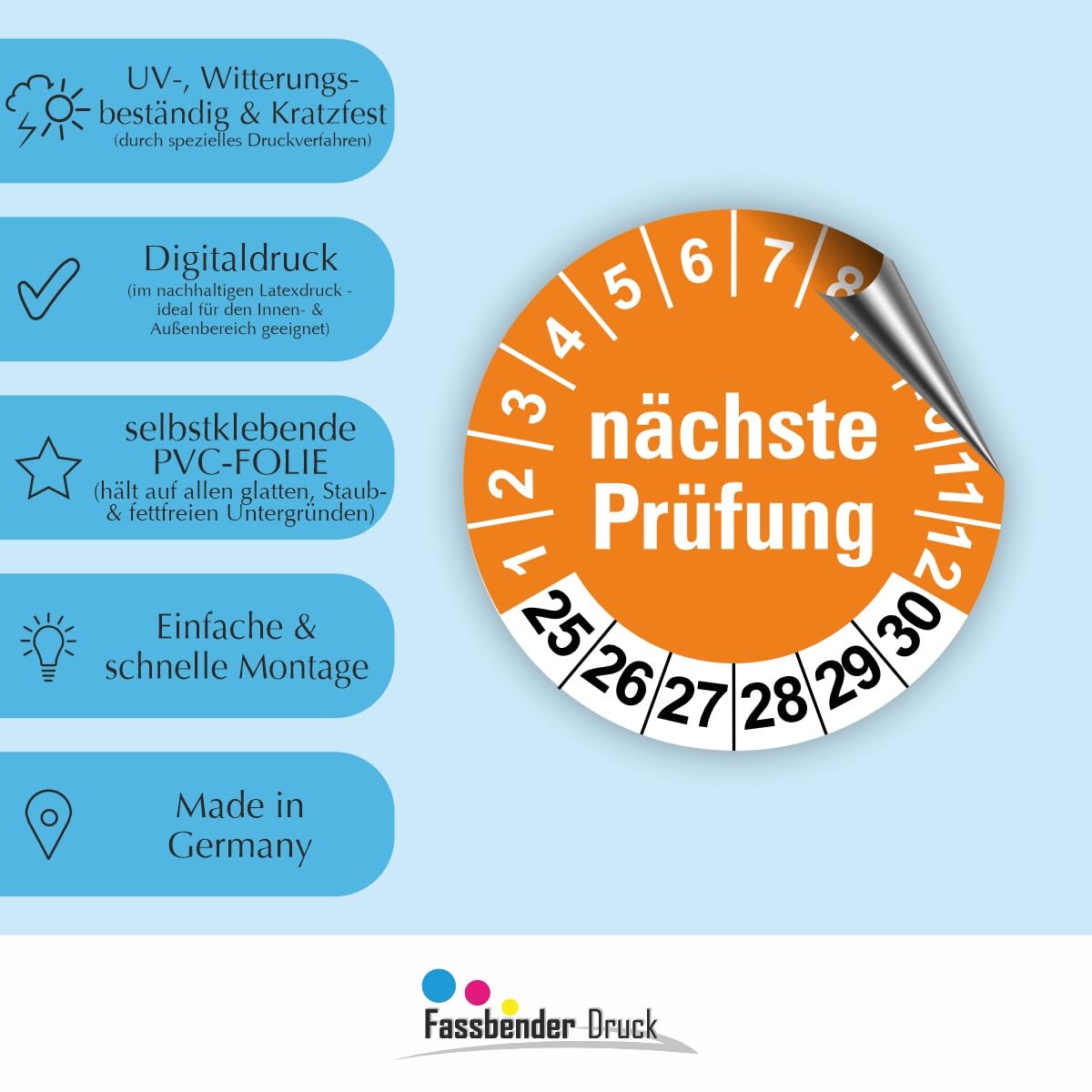 Hochwertige Prüfetiketten FD-3 NÄCHSTE WARTUNG Ø 30mm - Selbstklebende PVC-Folie - Wartungsetiketten für Prüfung - Prüfplakette für Prüfungsnachweis (1000 Stück)