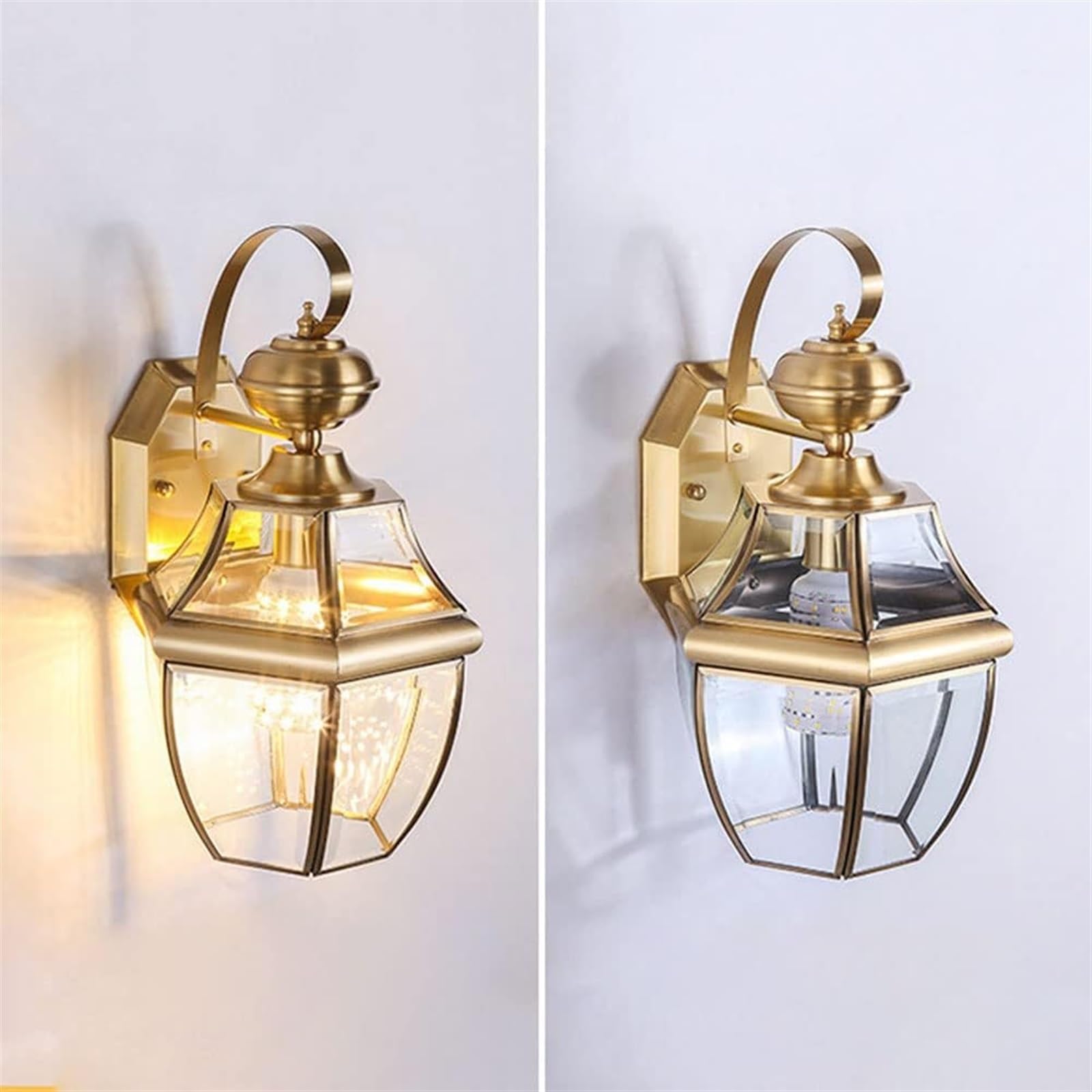 Applique Murale extérieure étanche en Verre et cuivre, luminaire d'extérieur pour Porche, Lanterne Murale Antique pour Jardin, terrasse, Garage