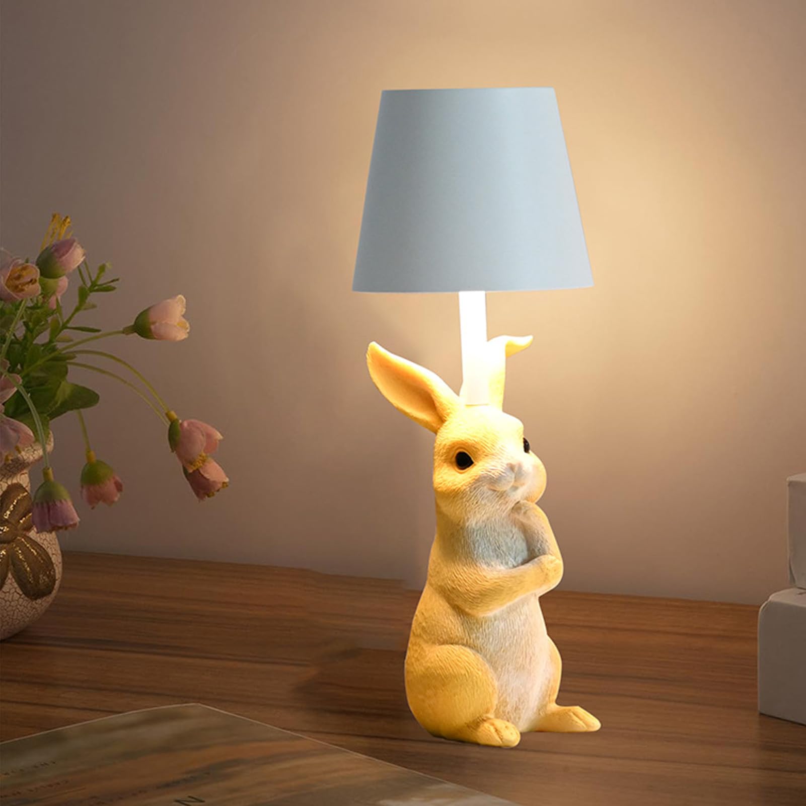 Yosoo Health Gear Lampada da Tavolo Lampada da Comodino a LED in Resina di Coniglio con Touch Control 3 modalità di Illuminazione Dimmerazione Continua USB Ricaricabile Design Senza Fili per la