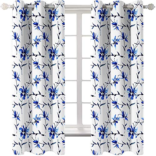 Rideau occultant imprimé fleurs polyester isolant thermique bleu - 3