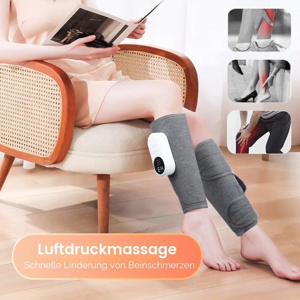 Minasaa 3-in-1 Massagegerät für schmerzfreie und vitale Beine, 3 Intensitäten 3 Modi Massagegerät Beine Kabelloses zur Muskelentspannung Blutzirkulation Lymphdrainage für Waden Oberschenkel Arm