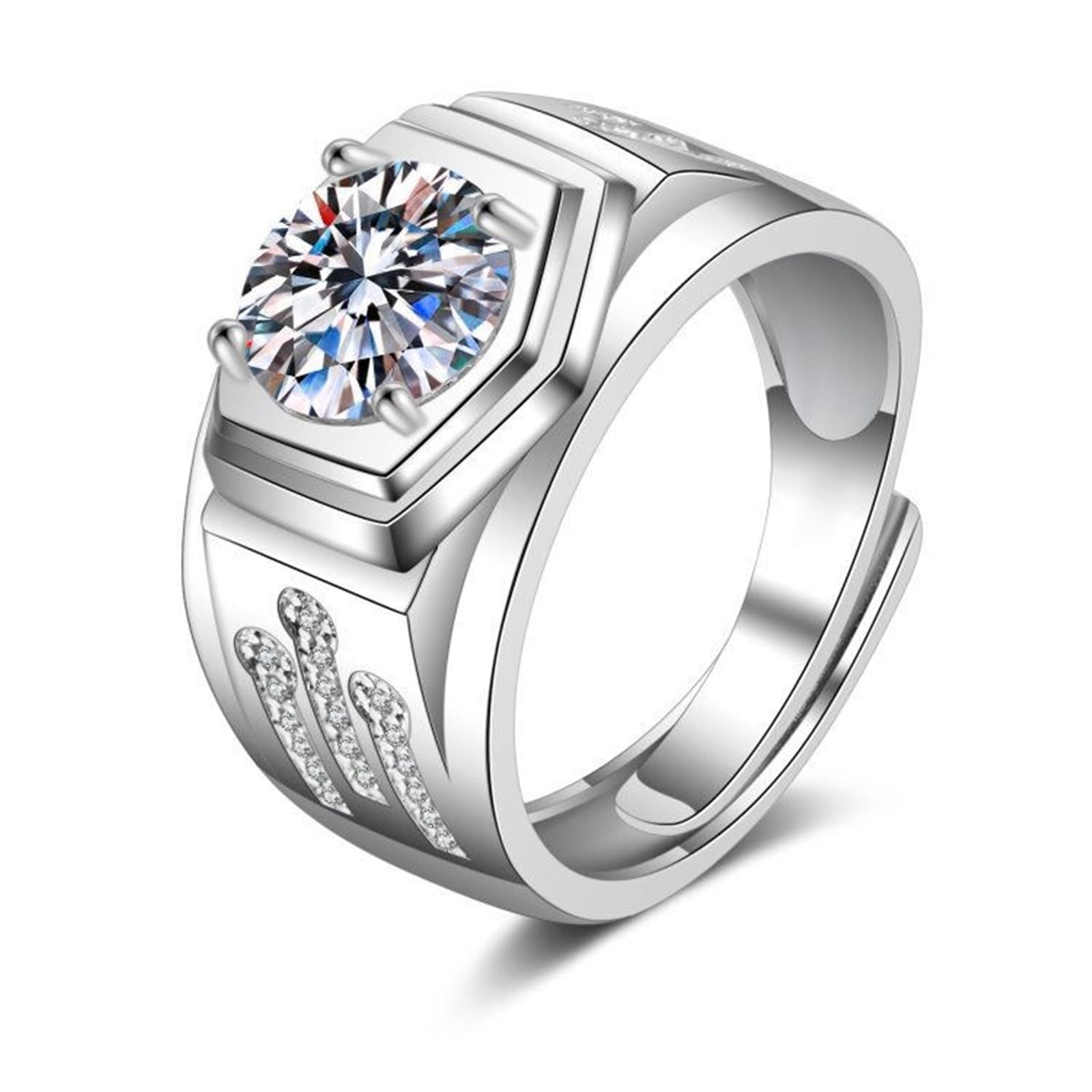 Wycian Anillo de compromiso para mujer y hombre, plata de 18 quilates, oro blanco de 18 quilates, diamante de laboratorio, con circonitas, talla 54 (17,2), clásico para mujer y día de la madre