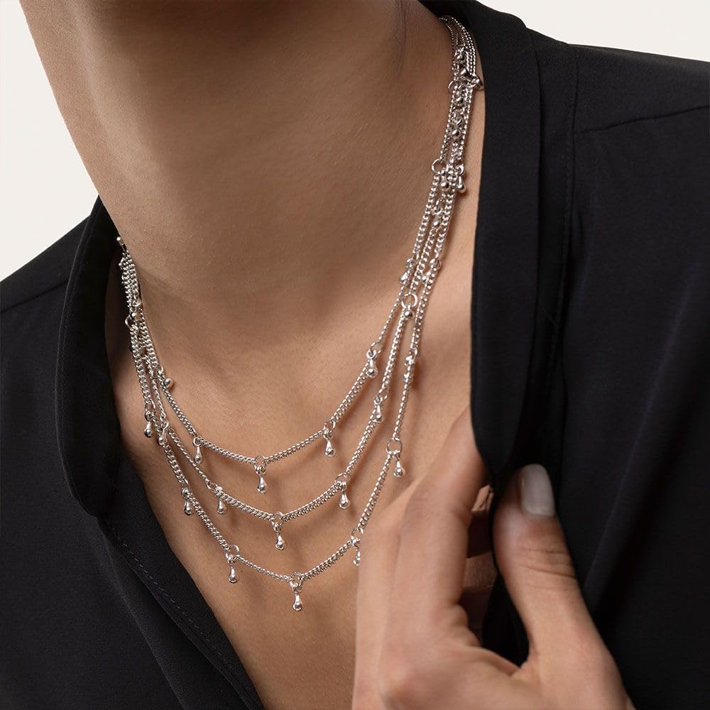 Vestopazzo collana 3 fili con micro pendenti gocce placcati in argento.Nickel tested.Lavorazione artigianale.Unisex.MI1118, big