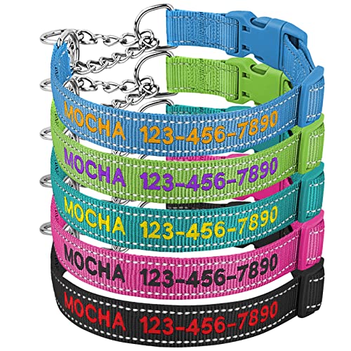 Personalized Martingale Dog Collar-Reflective Martingale Collars with Buckle, Custom Training Martingale Dog Collars Embroidered with Name and Phone Number for Small Medium Large Dogs