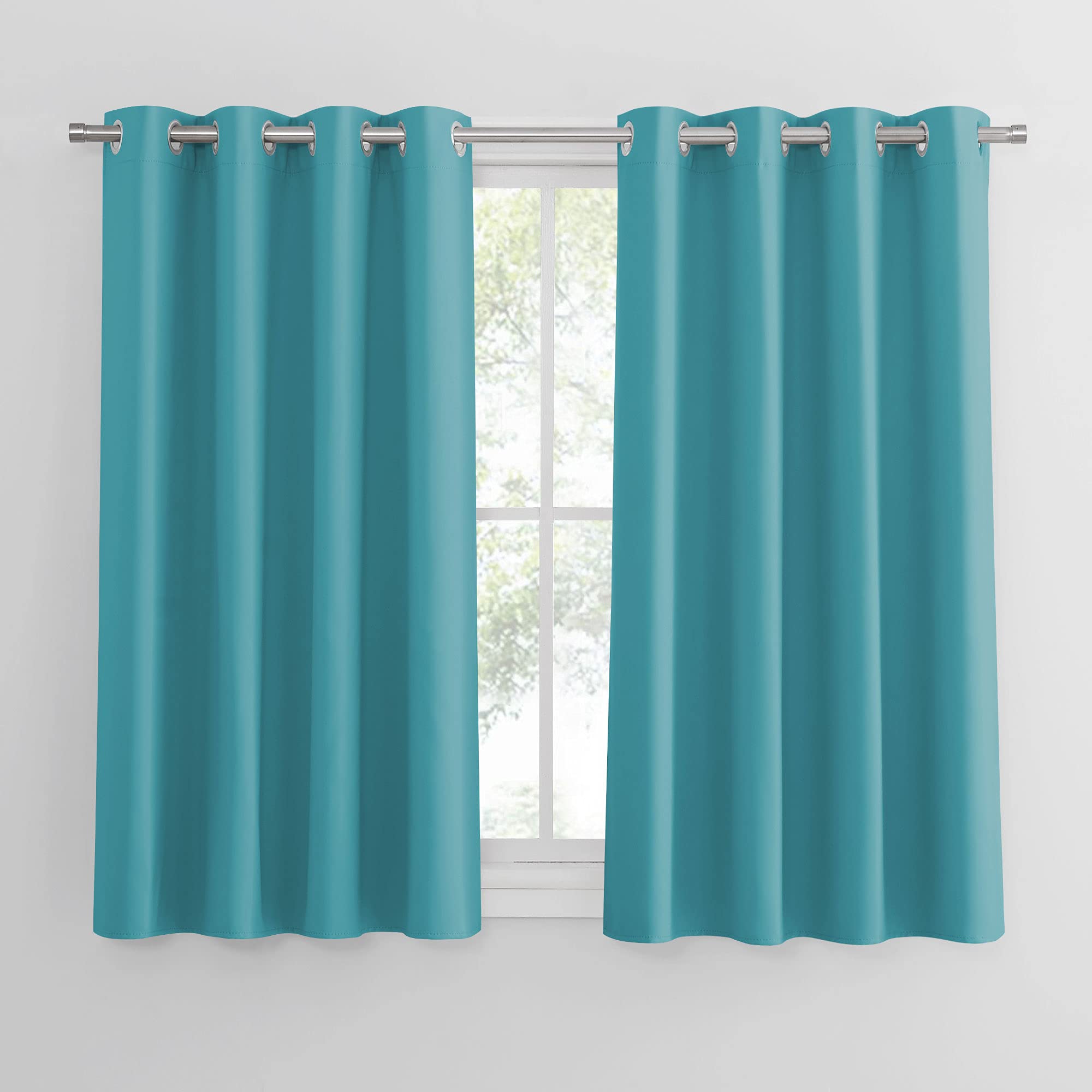 PONY DANCE Thermal Eyelet Curtains for Bedroom - Room Darkning 54 Drop Small Window Curtains for Room Darkening & Noise Reducing, 2 Pieces, W 46 by L 54-inch, Turquoise Blue
