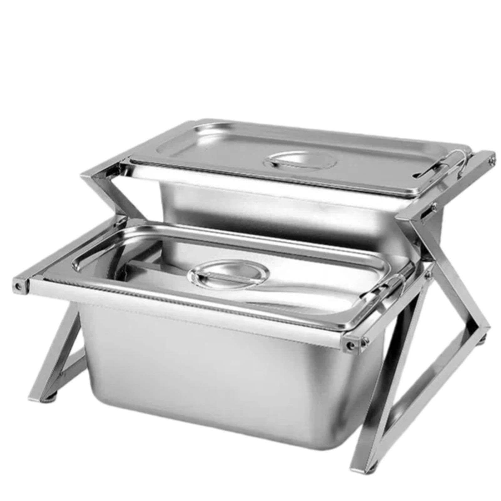 Set di contenitori per condimenti regolabili in acciaio inox con coperchi e cucchiai, ideali per cucina, buffet, uso domestico, per servire cibo e feste