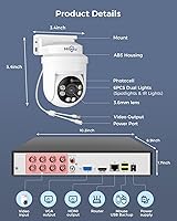 Vista 8 de Hiseeu - Sistema de cámara de seguridad con cable PTZ de 3K con visión de 360°, visión nocturna a color, audio, DVR de 8 canales de 5MP, 4 cámaras