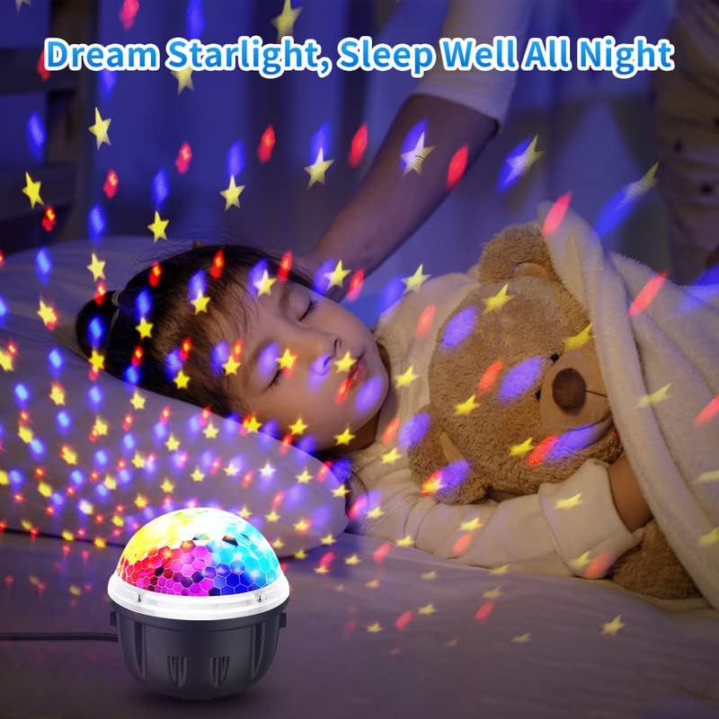 Disco Lights, 360°Rotation Music Activated Disco Ball Lights with 4M/13ft USB Cable & Remote Control - [ Dynamic Star Pattern Effect ] 3W RGBY Party Lights for Kids Birthday/Home Gathering/Xmas Decor