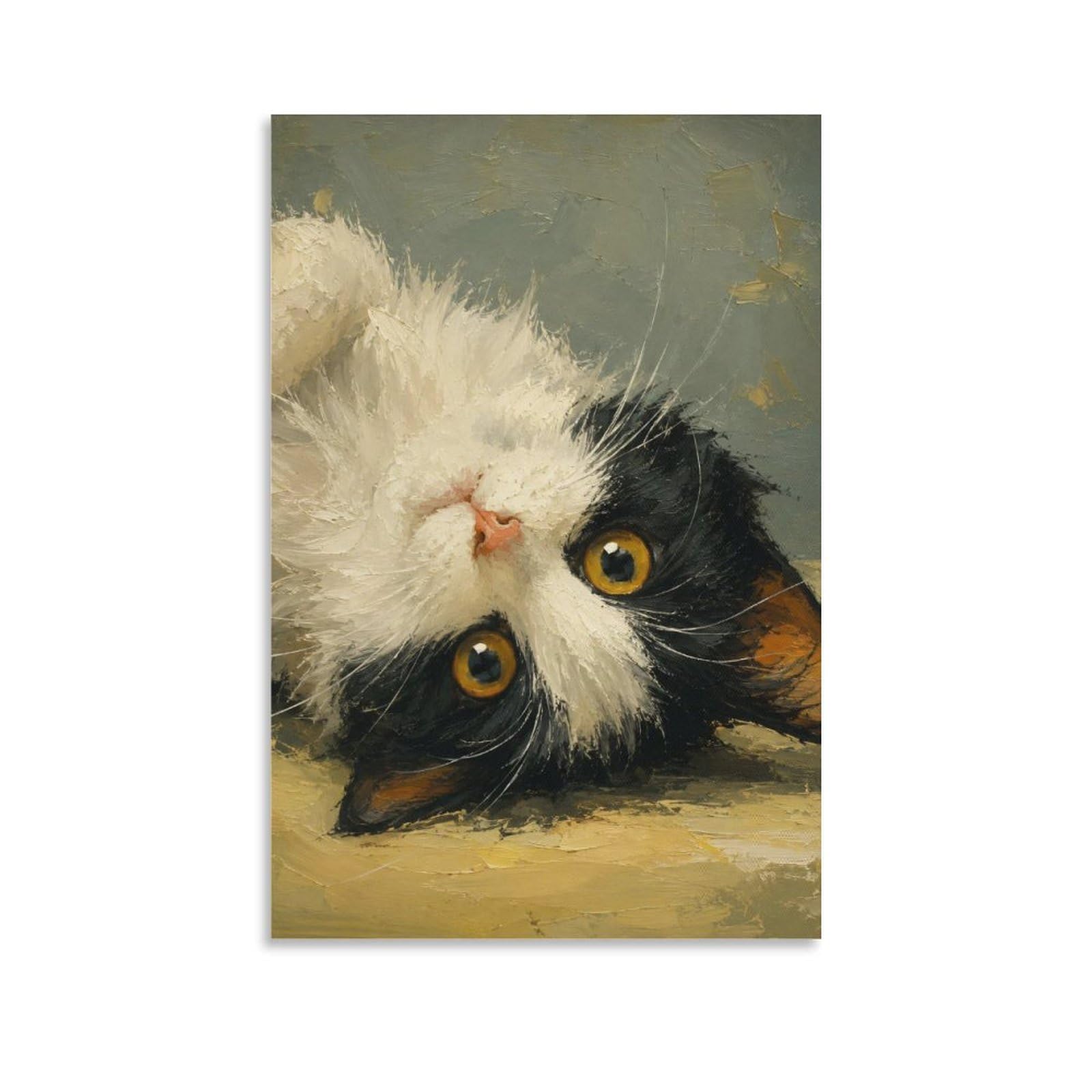 W7C8U2X3 Playful Tuxedo Cat Portrait Canvas Wall Art, Whimsical Cat