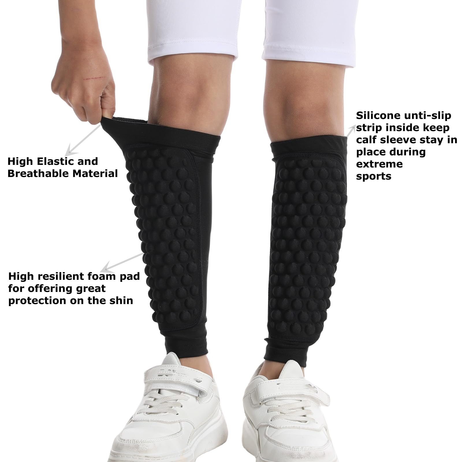 Topeter Kids Shin Guard Sleeves, Soccer Protective Gear for Boys and Girls Support for Shin Splint for Boxing Kickboxing, MTB 1 Pair YS - Image 3