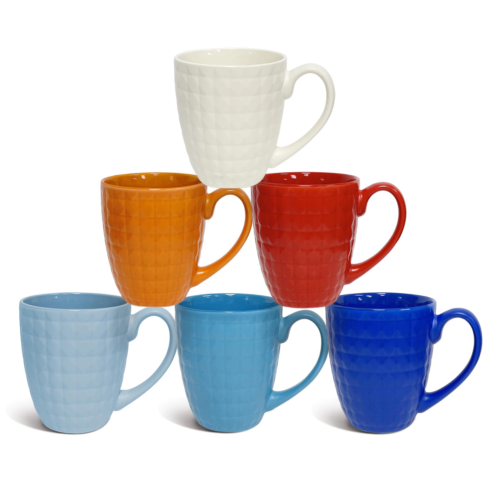 Coffee Mugs 15 OZ Set Of 6, Rainbow Coloured Geometric Diamond Cut Pattern Porcelain Mug Set, for Cappuccino, Mocha, Cocoa, Dishwasher, Microwave Safe, Multicolour
