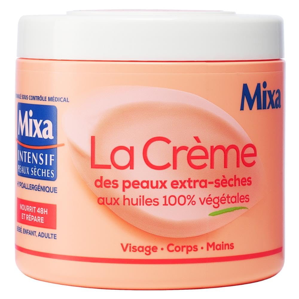 Mixa Intensive Pelle secca - La crema per la pelle extra secca - Multi usi viso, corpo, mani, piedi - nutre 48 ore e ripara - Penetrazione rapida - Ipoallergenico - Vaso 400 ml