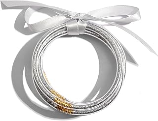 Bowknot Jelly Bangle Bracelets Set Lightweight Cute Glitter Filled Stack...
