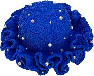 Pearl Crochet Bucket Hat for Women - Hshsclth Boho Slouchy Ruffle Knit Beach Hat with Pearls