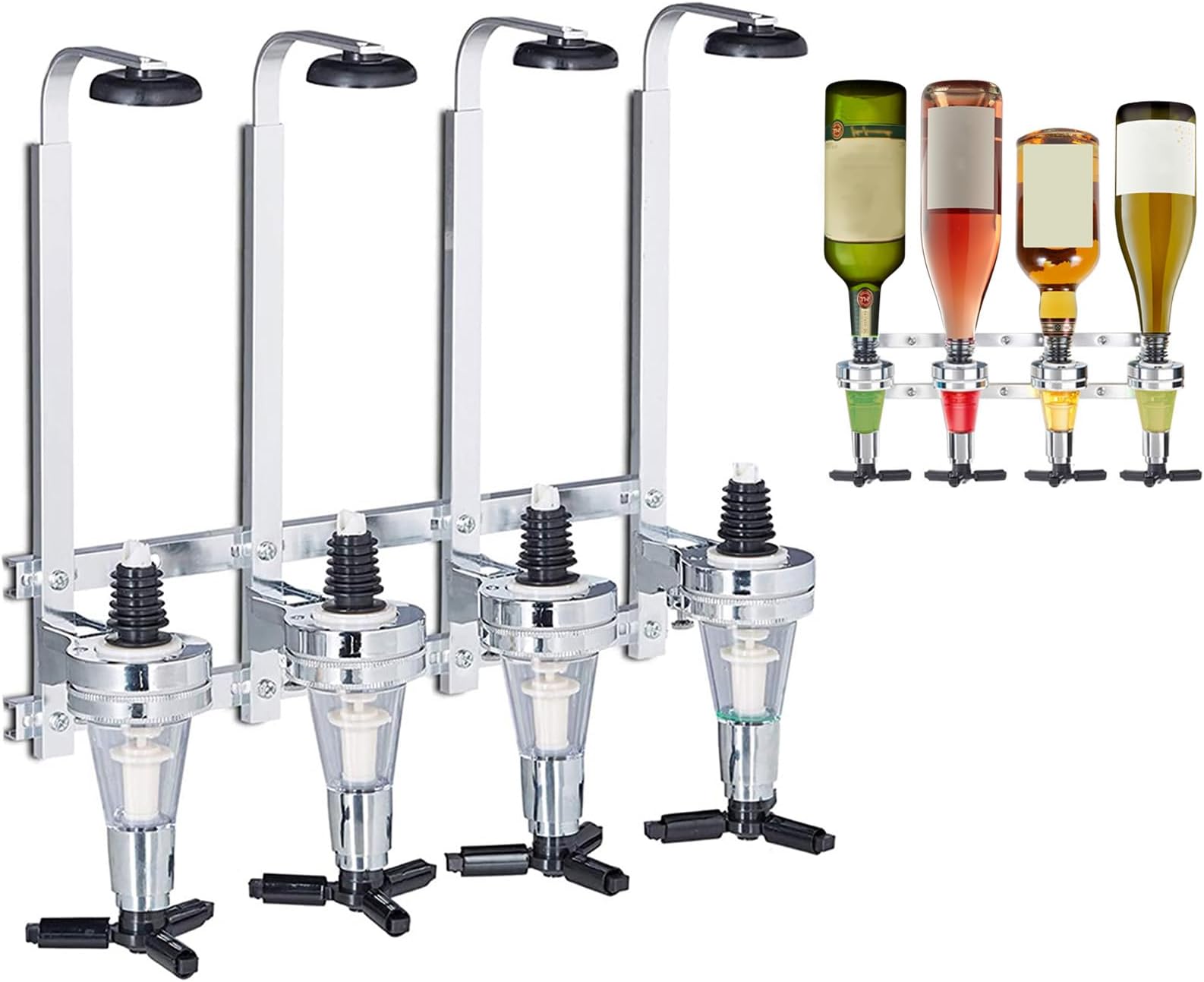 – 4/6 Bottle Wall Mounted & Rotary Stand Drinks Optic Dispenser Party Bar Butler by Crystals® (4 Bottle Wall Mounted)